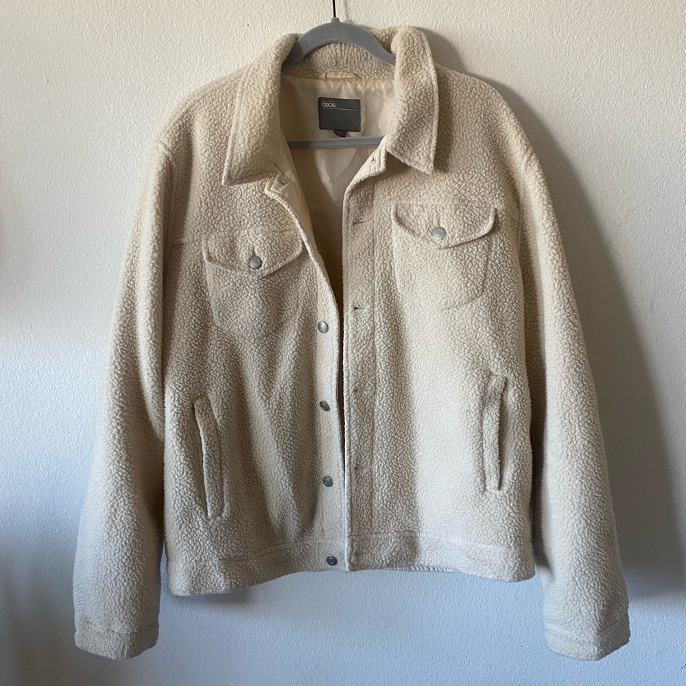 Beige Sherpa trucker jacket from Asos